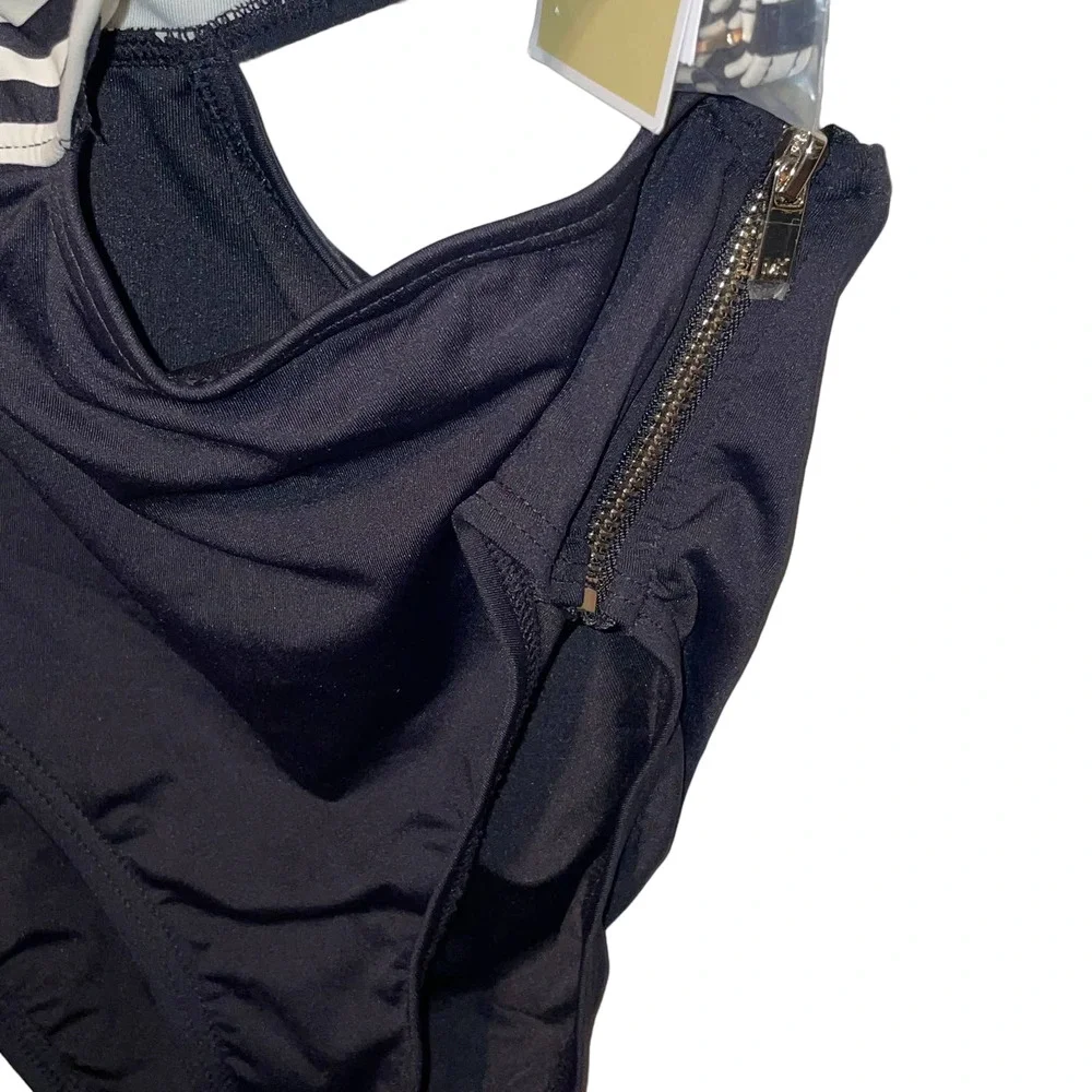 MICHAEL Michael Kors Logo One Shoulder Cutout with Zip Bottoms, 8